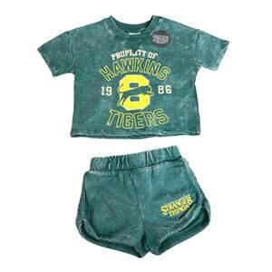 Netflix Stranger Things Toddler Washed Crewneck Graphic Top and Short Set 4T